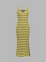 Striped Bodycon Knit Midi Dress