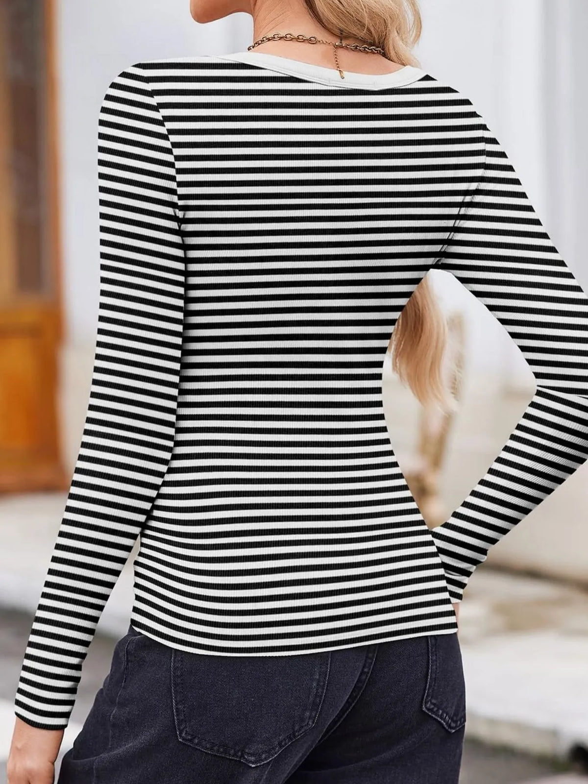 Striped Long Sleeve Scoop Neck T-Shirt