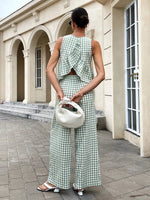 Gingham Sleeveless Top and Wide Leg Pants Set