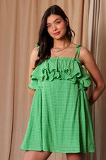 Davi & Dani Textured Jacquard Checker Fabric Ruffled Dress