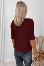 Mock Neck Half Sleeve Ribbed Sweater