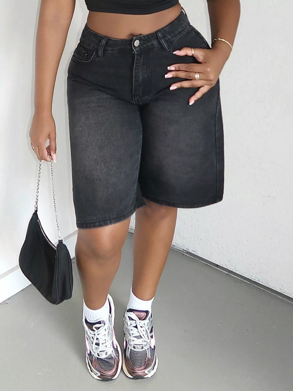 High Waisted Wide Leg Denim Shorts
