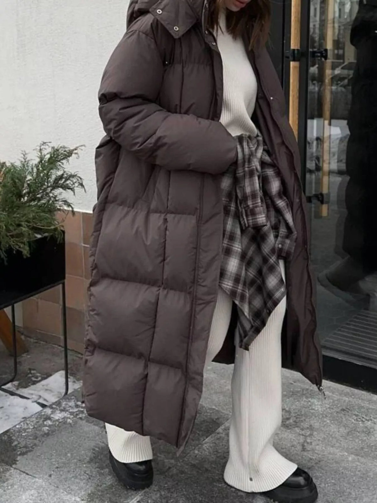 Longline Padded Winter Coat with Belted