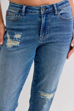 Judy Blue Full Size Mid Rise Bf Patch & Repair Destroy Release Hem Jeans Plus Size