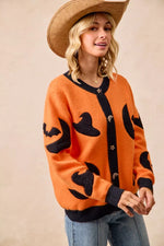 BiBi Halloween Witch Hat Moon Bat Artwork Cardigan