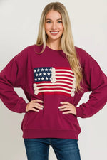 Zenana French Terry American Flag Pullover