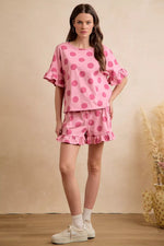BiBi Polka Dots Printed Ruffled Detail Top And Shorts Set