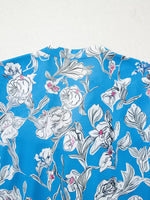 Notched Floral Print 3/4 Puff Sleeve Blouse