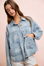 BiBi Printed Washed Denim Jacket With Pocket