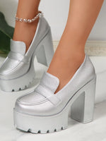 Round Toe Platform Block Heels Pumps
