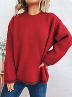 Contrast Trim Round Neck Cozy Sweater