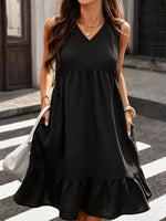 Sleeveless V-Neck Ruffle Hem Casual Dress