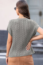 Cable-Knit Round Neck Cap Sleeve Sweater