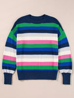 Rainbow Striped Crew Neck Drop Shoulder Sweater