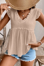 Ruffled Trim V Neck Flutter Flowy Top