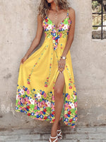 Feather Print Spaghetti Strap Split Dress