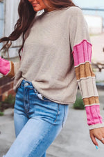Color Block Round Neck Long SleeveSweater