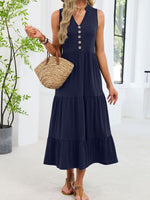Sleeveless Notched Tiered Midi Dress