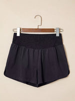 Solid Color Ribbed Patchwork High Waist Athletic Shorts