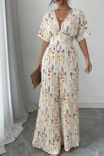 Floral Print Wide Leg Pleated Jumpsuit