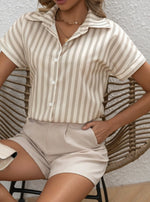 Striped Collared Neck Short Sleeve Shirt