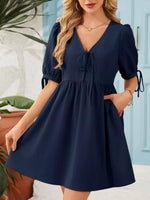 Tie-Neck Puff Sleeve A-Line Mini Dress