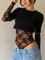Lace Patchwork Round Neck Bodysuit