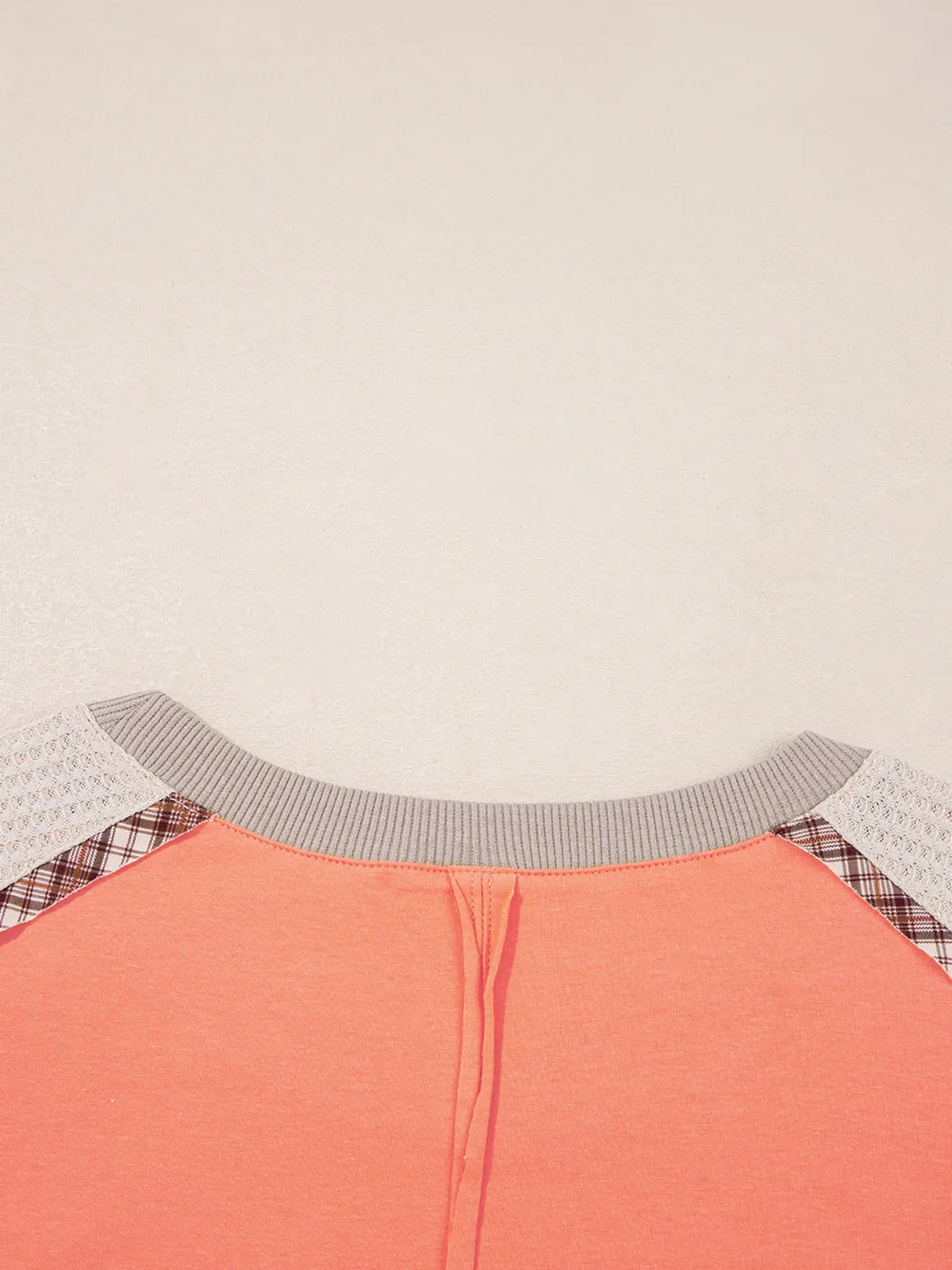 Plaid Waffle Flower Patchwork Contrast Top