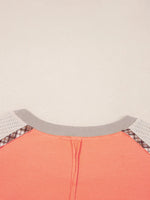 Plaid Waffle Flower Patchwork Contrast Top