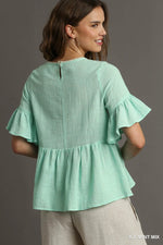Umgee Floral Lace Trimmed Detail Half Sleeve Babydoll Top