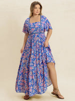 Plus Size Ruched Printed Short Sleeve Dress