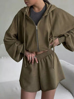 Zip Up Long Sleeve Outerwear and Shorts Set