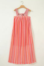 Stripe Ruffled Straps Ribbon Knot Flowy Vacation Maxi Dress