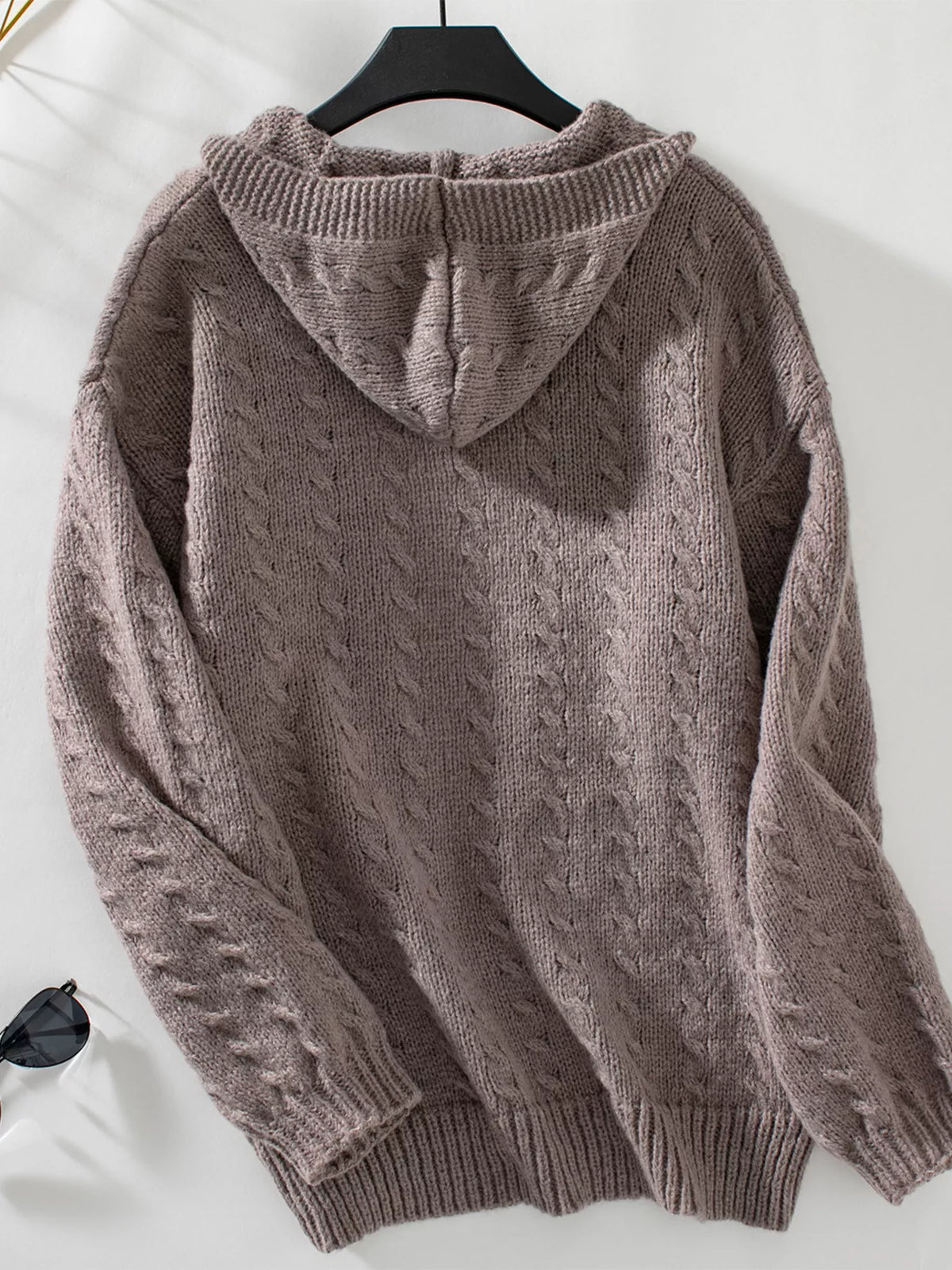 Cable Knit Open Front Hooded Cardigan