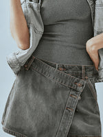Asymmetrical Button-Front Denim Skort