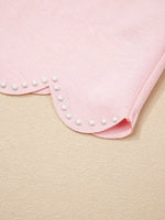 Puff Sleeve Pearl Embellished Scallop Trim Top and Skort Set