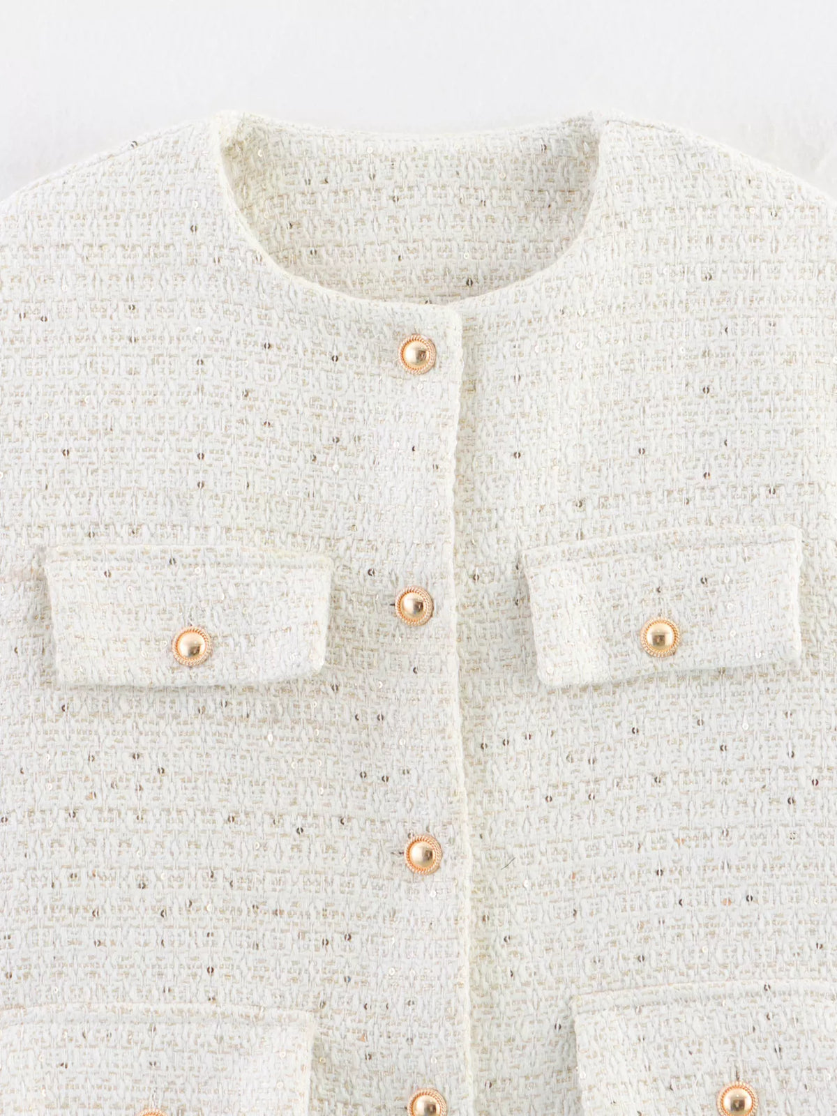 Tweed Button Up Cropped Outerwear