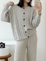 Cable Knit Cardigan & Wide Leg Pants Sweater Set