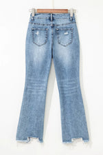 Raw Hem Ripped Open Knee Fit Flare Jeans