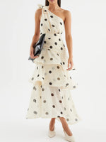 Polka Dot One-Shoulder Ruffle Dress