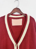 Pocketed Contrast V-Neck Long Sleeve Cardigan