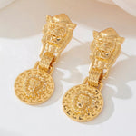 18K Gold-Plated Lion Head Medallion Drop Earrings