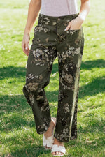 Vintage Style Floral Print High Waist Wide Leg Jeans