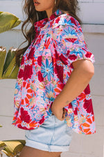 Floral Puff Sleeve Button-Up Top