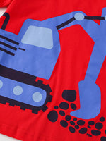 Children's Cartoon Excavator Print Short Sleeve T-Shirt