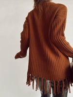Fringe Round Neck Long Sleeve Sweater