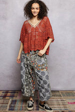 POL V-Neck Crochet Top with Scalloped Hem