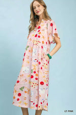 Umgee Abstract Print Flutter Sleeve Midi Dress