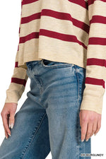 Zenana Lightweight Wool Blend Striped Round Neck Sweater