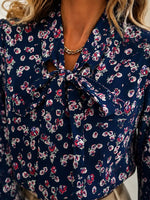 Printed Bow-Tie Neck Long Sleeve Blouse